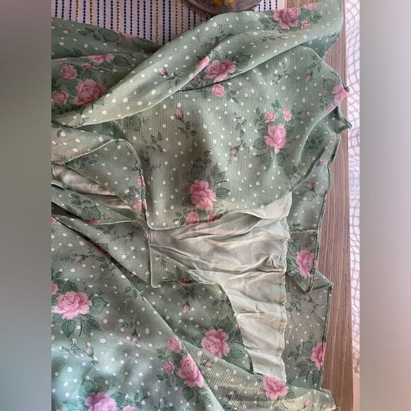 HELLO MOLLY Know My Worth Maxi Dress Floral Ruffle Ruched, Size L Green NWT - Picture 13 of 15